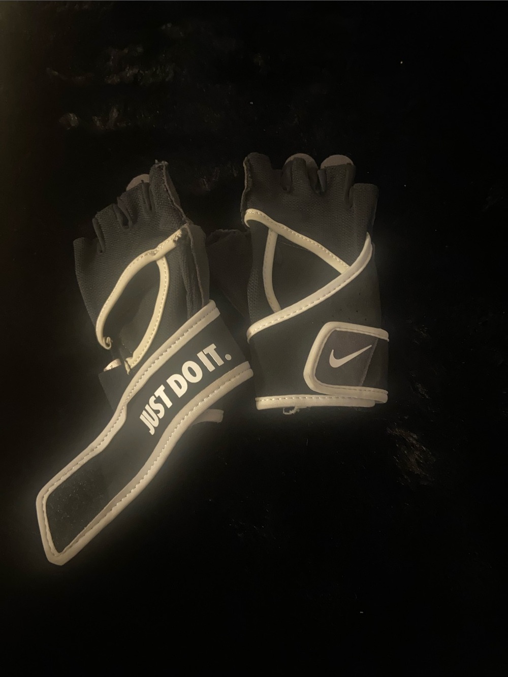 Nike Black and White 'Just Do It.' Workout Gloves with Wrist Strap